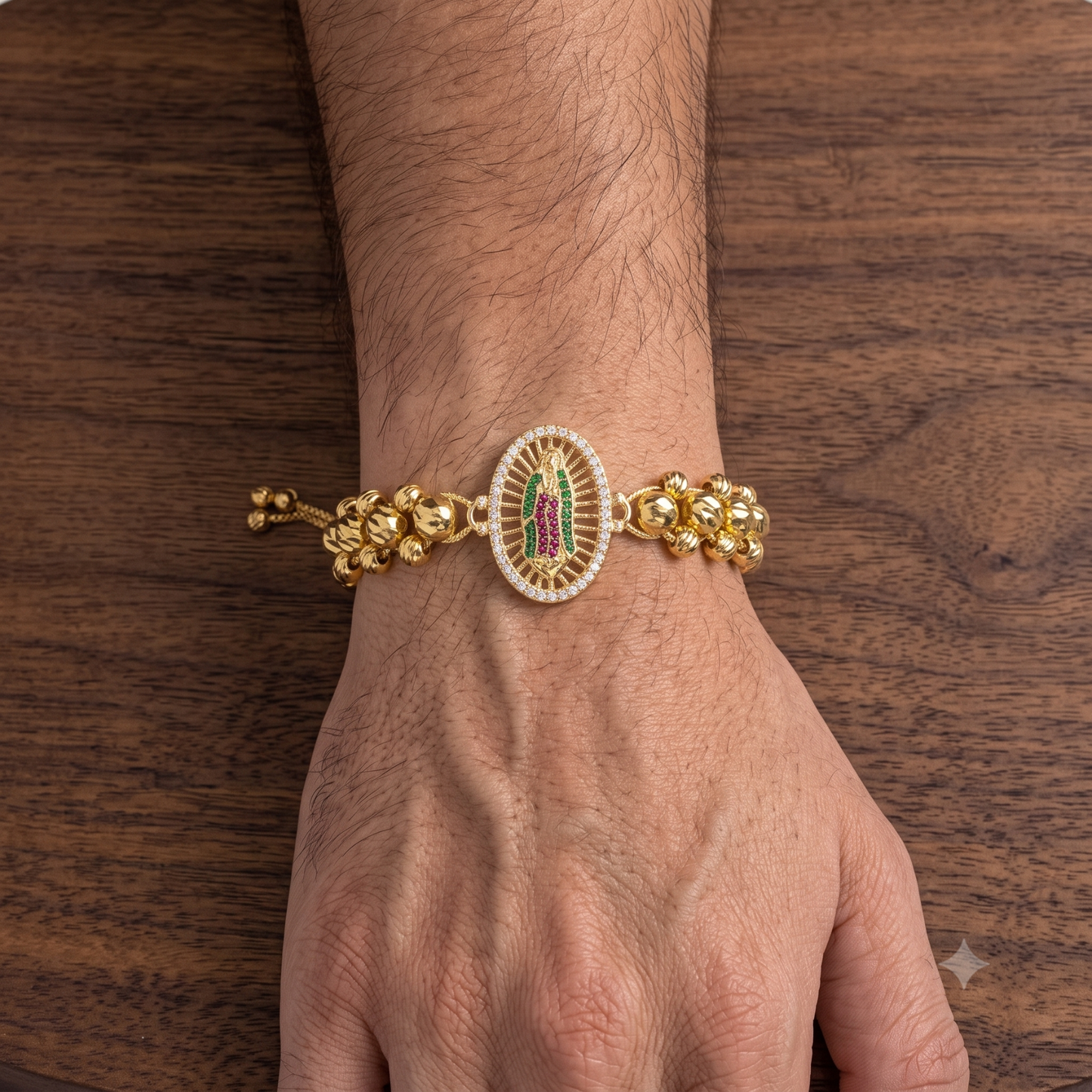 Pulsera Virgen María tres carriles en oro laminado 18k con certificado