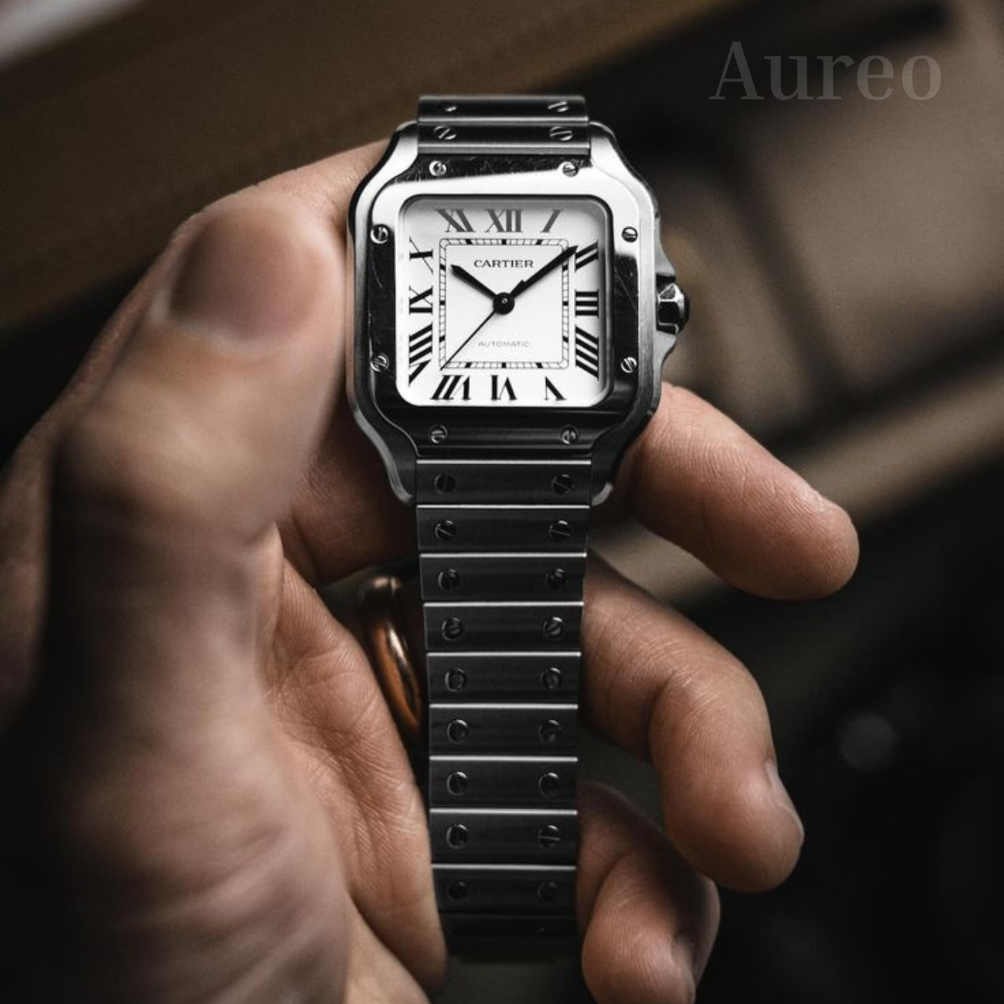 Reloj Santos Cartier de lujo con cristal de zafiro