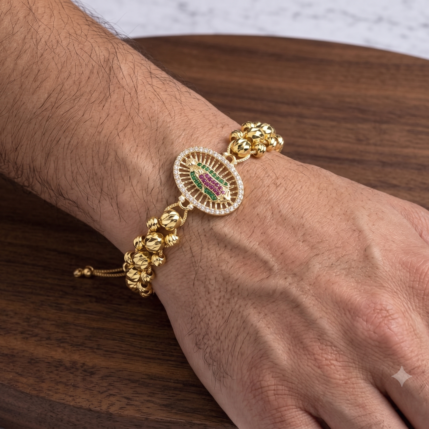 Pulsera Virgen María tres carriles en oro laminado 18k con certificado