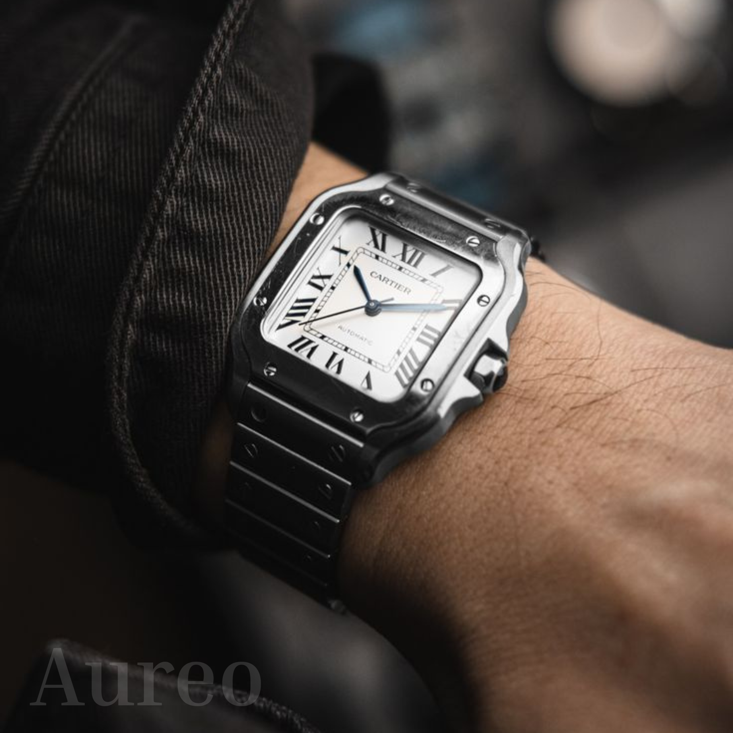 Reloj Santos Cartier de lujo con cristal de zafiro